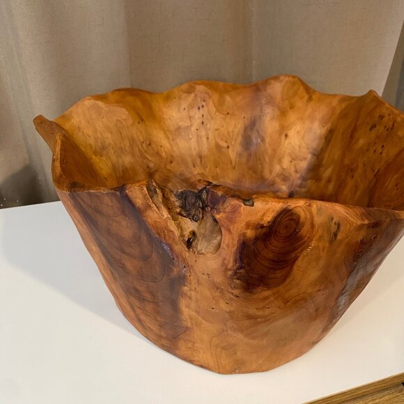 Vintage Burl Wood Bowl Large Mid Century Fruit Bowl 17" Wide - Picture 6 of 9